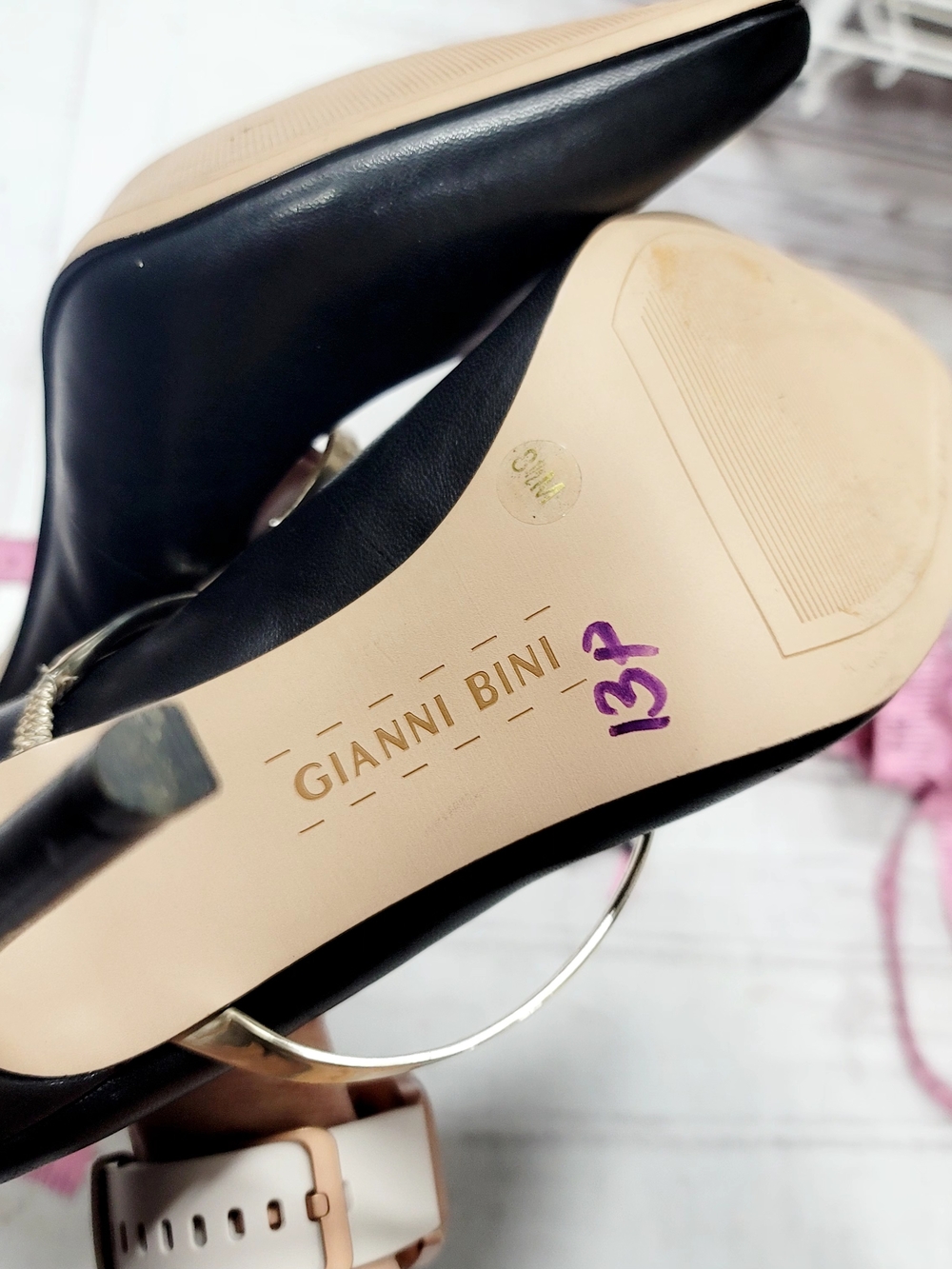Gianni Bini Black Pumps with Gold Hoop Strap - Picture 8 of 9
